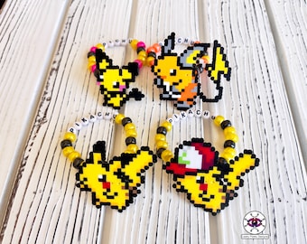 Pikachu Raichu Pichu Perler Bracelets | Perler Bracelet | Perler Bead | Kandi | Perler Bead Art | Rave Perler