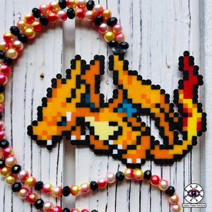 Charizard Y Perler Necklace By Leaky Pixels • Rave Perler • Necklace • Pixel Art • Anime Perler • Rave Perler • Charmander Charizard