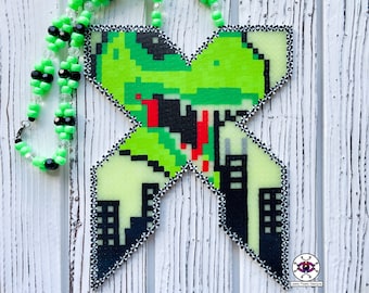 X Perler Necklace By Leaky Pixels • Perler • EDM Perler • Rave Perler • Rave Kandi • Trex Perler • Dinosaur Perler