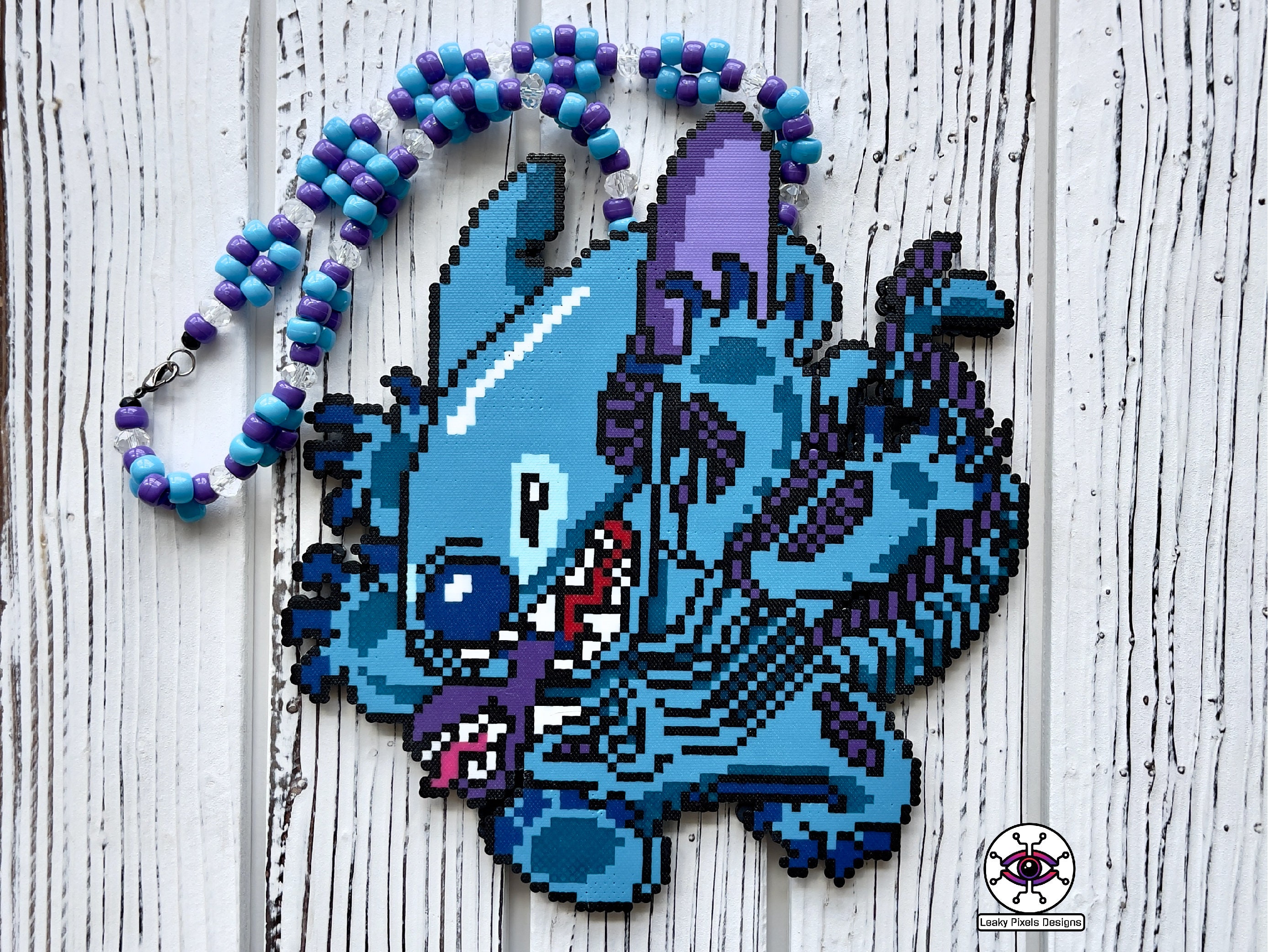 Disney leelo and stitch pixel perler bead art 8bit kids room artwork  frameable