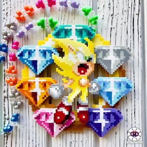 Hyper Sonic Perler Necklace | Sonic the Hedgehog | Super Sonic | Rave Perler | Rave Outfit  | Kandi Necklace | Sega Video Game | Bead Sprite