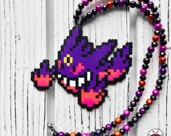 Mega Gengar Perler Necklace By Leaky Pixels • Gengar Perler • Gengar Necklace • Perler Necklace • Kandi Necklace • Anime