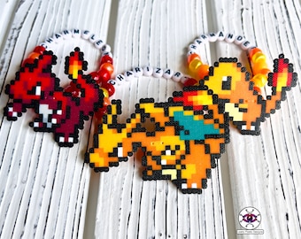 Charmander Charmeleon and Charizard Perler Bracelets | Bracelets | Fire Type | Rave Kandi | Rave Perler | Perler Jewelry | Gamer