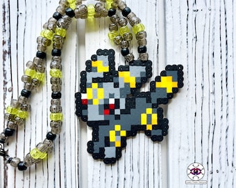 Umbreon Perler Necklace By Leaky Pixels • Eevee Perler • Perler Necklace • Perler Bead Art • Kandi Necklace • Rave Kandi