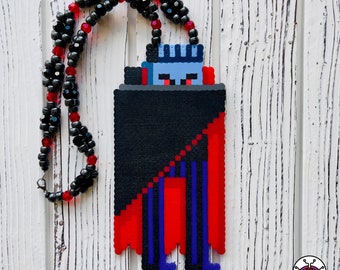 Dracula Vampire Perler Necklace By Leaky Pixels •  Halloween Perler • Perler Bead Art • Kandi Necklace • Rave Kandi • Anime Perler
