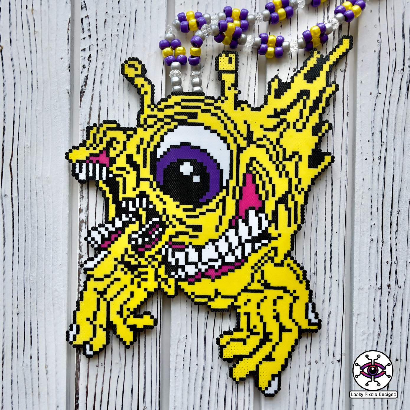 Yellow Subtronics Cyclops Perler Necklace | Rave Perler | EDM