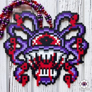 Blood Cyclops Perler Necklace By Leaky Pixels • Cyclops Perler • Alien Monster Perler • Rave Perler • Kandi Necklace • Perler Bead Art