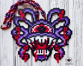 Blood Cyclops Perler Necklace By Leaky Pixels • Cyclops Perler • Alien Monster Perler • Rave Perler • Kandi Necklace • Perler Bead Art