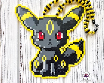 Umbreon Perler Necklace | Eevee evolution | Pixel Art | Anime Jewelry | Medium | Rave Perler