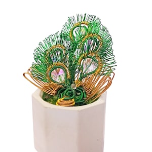 Peacock Wire Tree Sculpture: Crystal Heart Fantasy Decor