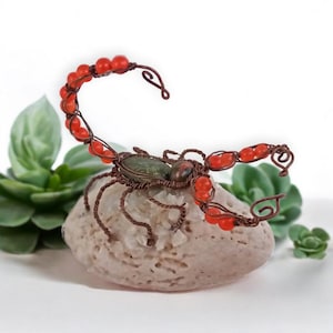 Copper Wire Scorpion Figure: Unakite Gemstone, Natural Stone Base