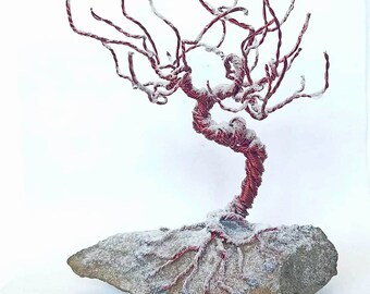 Winter Snow tree, Copper wire and stone from the coast of the Black Sea, a unique gift of the tree of life