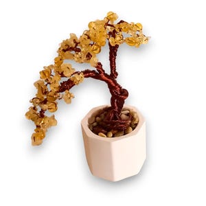 Mini Citrine Bonsai Tree, Copper Wire Sculpture, Gemstone Gift