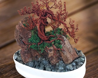 Scultura di albero bonsai in filo di rame: albero della vita, decorazione per la casa