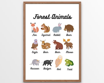 Forest Animals Digital Printout - Nursery/Homeschooling/Montessori - ¡6 archivos JPEG!