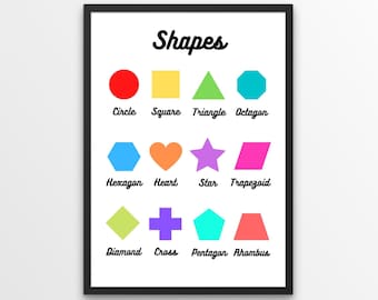 Formas Impresión Digital - Colores Brillantes/Primarios - Guardería/Educación en el Hogar/Montessori - ¡6 archivos JPEG!