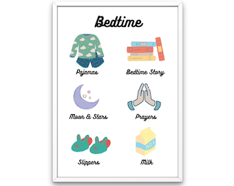Hora de acostarse - Impresión digital - Colores brillantes / primarios - Guardería / Educación en el hogar / Montessori - ¡6 archivos JPEG!