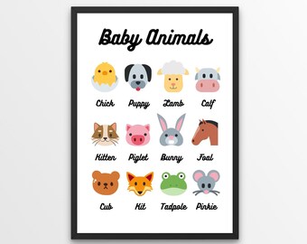 Baby Animals Digital Printout - Nursery/Homeschooling/Montessori - ¡6 archivos JPEG!