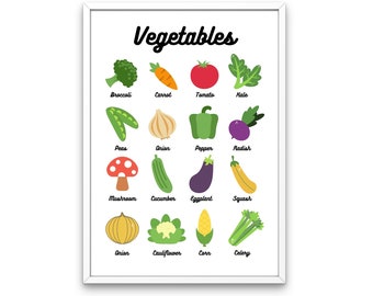 Verduras - Impresión digital - Colores brillantes / primarios - Guardería / Educación en el hogar / Montessori - ¡6 archivos JPEG!