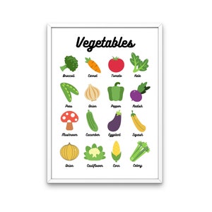 Vegetables - Digital Printout - Bright/Primary Colors - Nursery/Homeschooling/Montessori - 6 JPEG files!