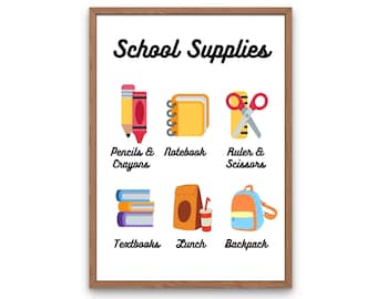 Útiles escolares - Impresión digital - Colores brillantes / primarios - Guardería / Educación en el hogar / Montessori - ¡6 archivos JPEG!