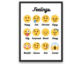 Sentimientos / Emociones - Impresión Digital - Colores Brillantes / Primarios - Guardería / Educación en el Hogar / Montessori - ¡6 archivos JPEG!