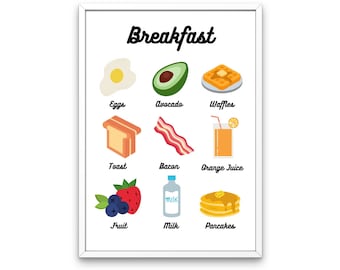 Desayuno - Impresión digital - Colores brillantes / primarios - Guardería / Educación en el hogar / Montessori - ¡6 archivos JPEG!