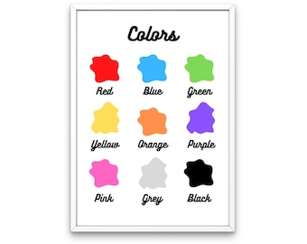 Colores - Impresión digital - Colores brillantes / primarios - Guardería / Educación en el hogar / Montessori - ¡6 archivos JPEG!