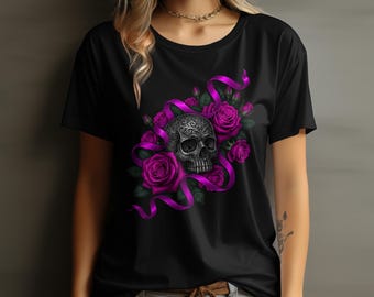 Gothic Skull Roses Customizable Unisex T-Shirt