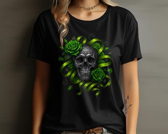 Gothic Skull Roses Customizable Unisex T-Shirt, Adult Tee