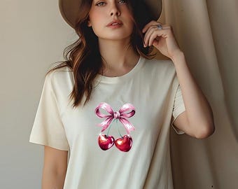 Cherry Bow T-Shirt: Unisex Softstyle Cotton Tee