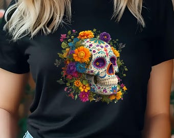 Floral Skull T-Shirt, Day of the Dead Tee, Boho Festival Shirt