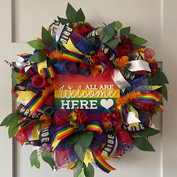 Pride wreath, LGBTQ wreath, colourful wreath, pride front door wreath