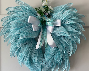 Angel Wings Wreath, Poly Burlap Mesh, White Ribbon Decor