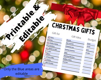 Lista delle cose da fare per i regali di Natale, PDF modificabile e stampabile, Download digitale, Lista di controllo, Dimensioni A4 e 8,5''X 11''