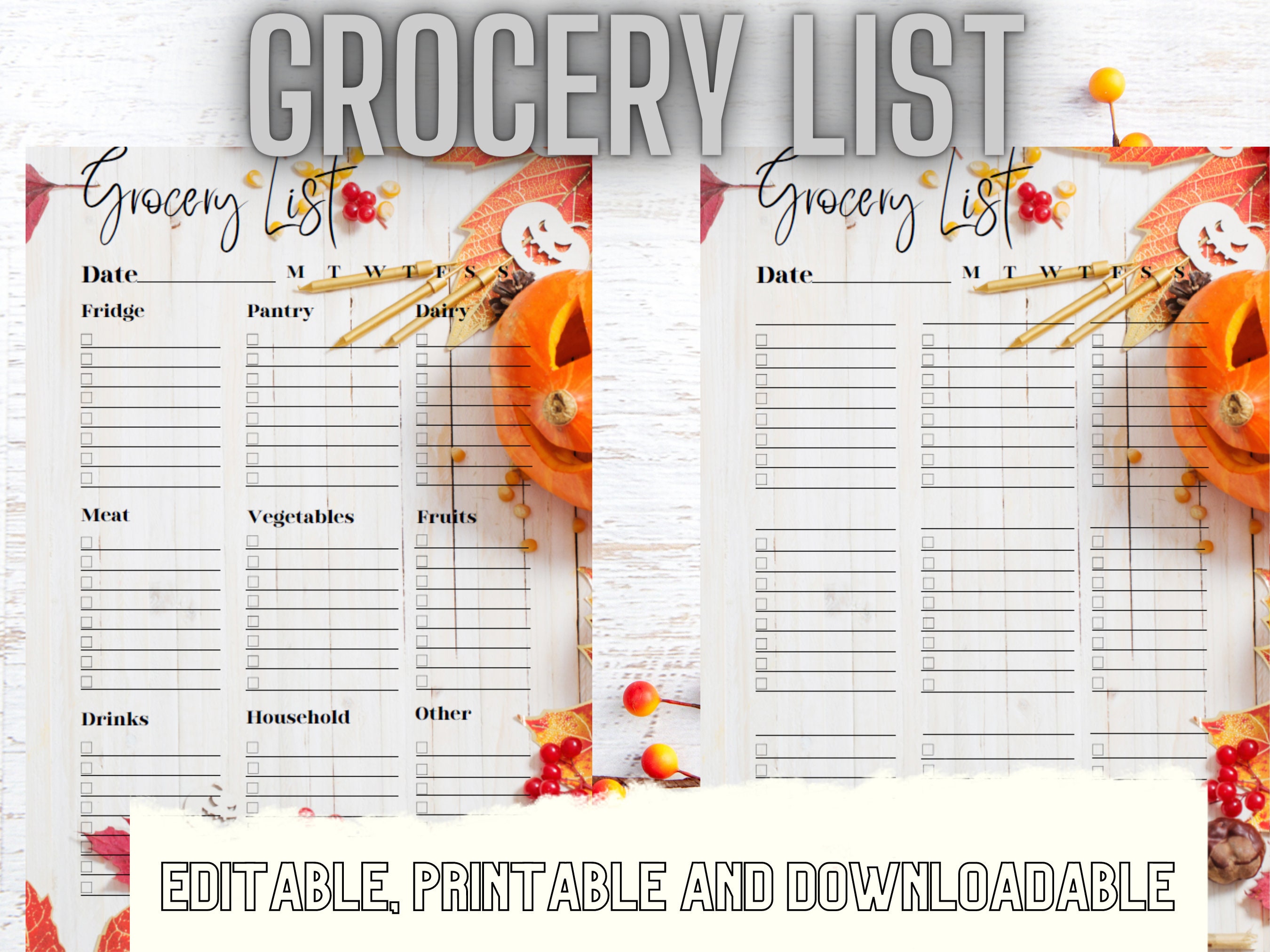 Grocery List, Meal Planning, Editable Check List, Downloadable ...