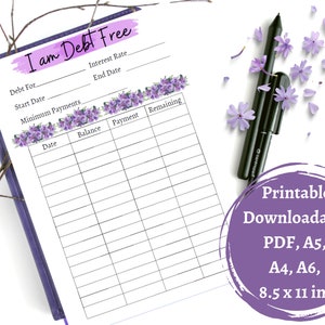 Purple Debt Tracker, Debt Payoff, Debt Free, Printable, Downloadable, PDF, A4, A6, A5, 8.5x11 inc, Student Loans Payoff, Credit Payoff, Goal