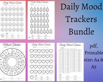 Tracker di salute mentale, Tracker dell'umore quotidiano, Cura di sé, Diario della gratitudine, Registro emotivo, Stampabile, Scaricabile, A4, A5, Minimalista, Bundle