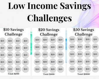Geringes Einkommen Spar Herausforderungen, Budgetierung, PDF, Druckbar, Herunterladbar, A4, US Letter Size, A5, 2024 Spar Herausforderungen, Ersparnis Tracker