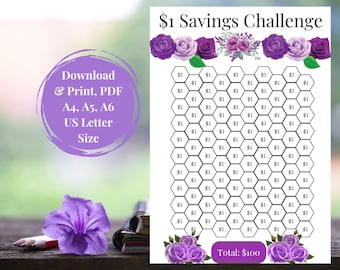 Mini Savings Challenge, 1 Dollar Challenge, Low Income Savings Challenge, PDF, A4, A5, A6, 8.5 X 11, Cash Stuffing, Print, Download, Track