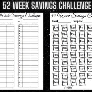 52 Week Savings Challenge, Minimalist, Savings Tracker, A4 & 8.5 x 11inc, Printable, PDF, Savings Goal, Budgeting, Yearly Savings, Rands