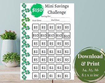 Sfida sul risparmio a basso reddito, Mini sfida sul risparmio verde, PDF, A4, A5, A6, 8,5 X 11, Stampabile, Scaricabile, Save150, Ripieno di contanti