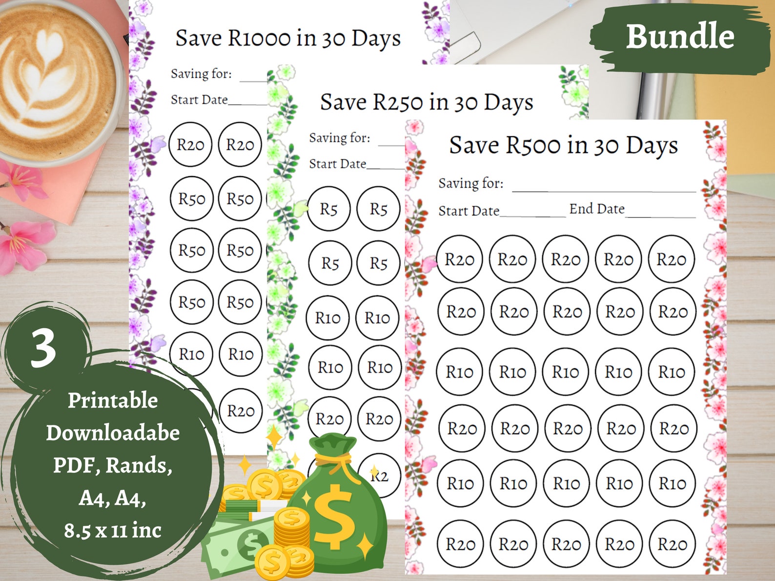 Rands 30 Day Savings Challenge, Low Income Savings Tracker Bundle, R250 ...