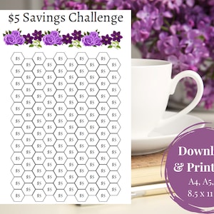 Mini Savings Challenge, 5 Dollar Challenge, Low Income Savings Challenge, PDF, A4, A5, A6, 8.5 X 11, Cash Stuffing, Print, Download, Track