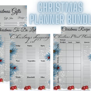 Planificador de vacaciones de Navidad, Plantilla de receta, Lista de tareas pendientes, Lista de compras navideñas, Rastreador de regalos, Planificador semanal de comidas, Imprimible, A4