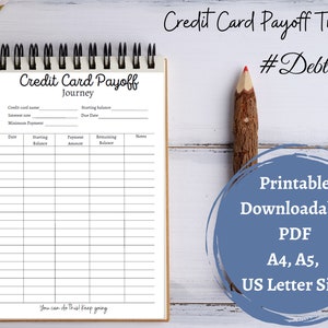 Rastreador de tarjetas de crédito, Rastreador de pago de deudas, Metas financieras, Sin deudas, Imprimible, Descargable, Metas 2023, PDF, A4, A5, 8.5 x 11 inc, presupuesto