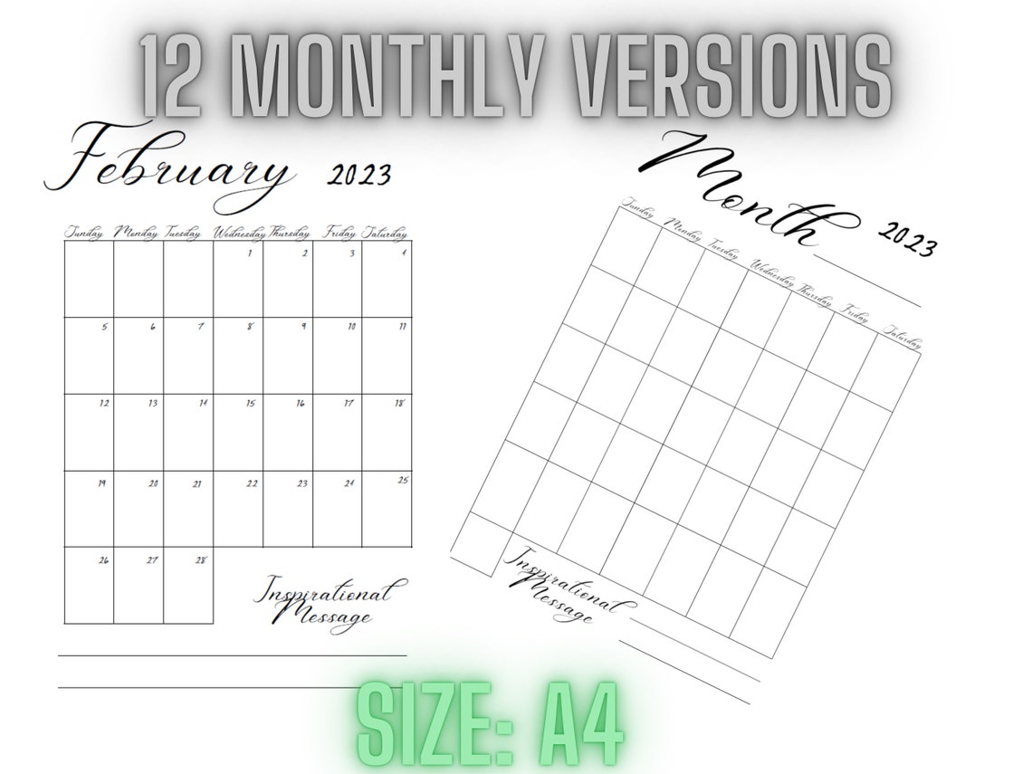 2023 Monthly Planner, Minimalist Editable and Printable Monthly