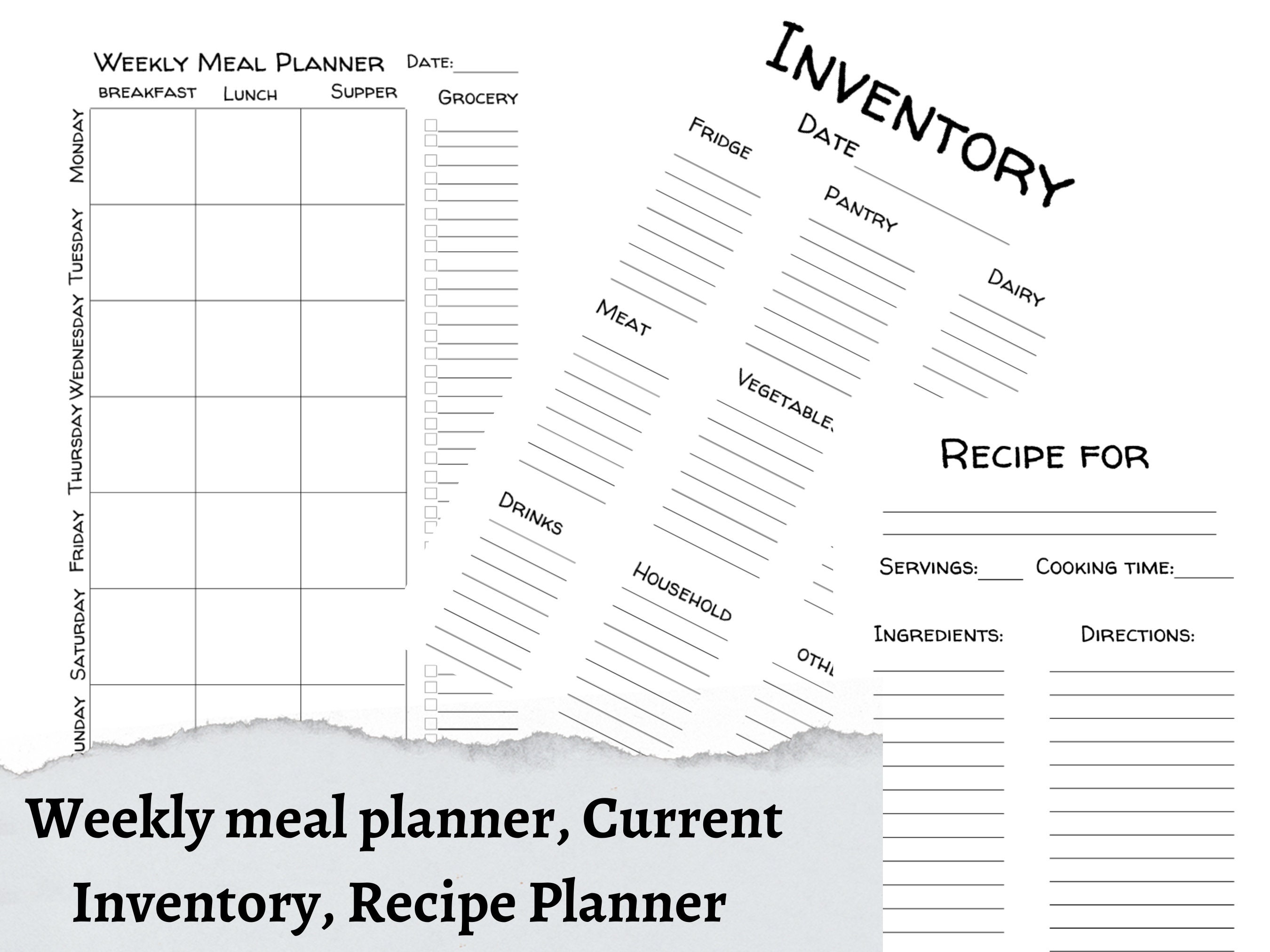 Weekly Meal Planner Recipe Template Inventory List Etsy