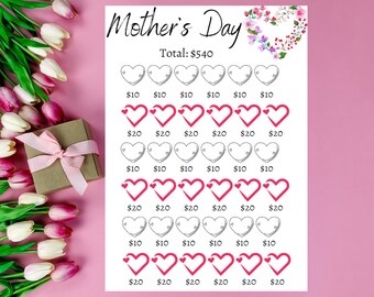 Modello sfida di risparmio per la festa della mamma, budget basso, PDF, A4, A5, A6, A7, formato lettera USA, download digitale, obiettivi finanziari, tracker di risparmio