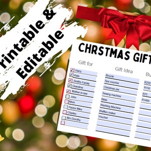 Christmas Gift To do List, PDF Editable and Printable, Digital Download, Checklist, Sizes A5 and A3